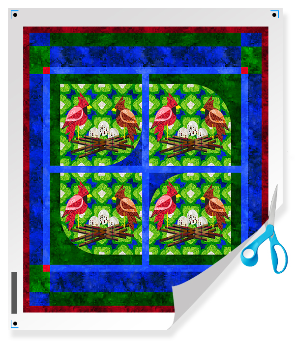 Carninals On A Nest, Mid-century Modern, cheater quilt fabric