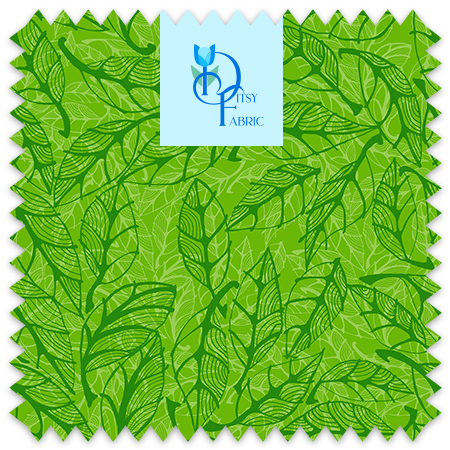 Lineart Eliptical Leaves Birch Cherry Beech in Bright Green..
