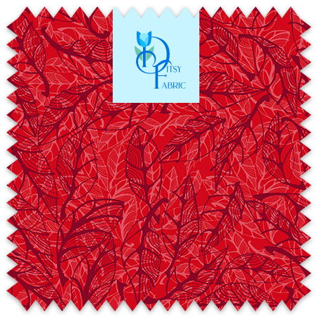 Lineart Eliptical Leaves Birch Cherry Beech in red.