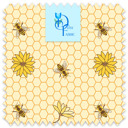 Simple daisy pattern over honey comb with honey bees.