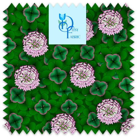 Four leafed clover with clover blossoms.