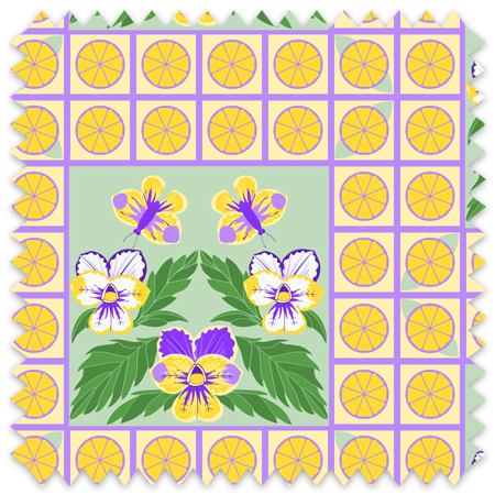 Pansies in a box grid with lemon slices