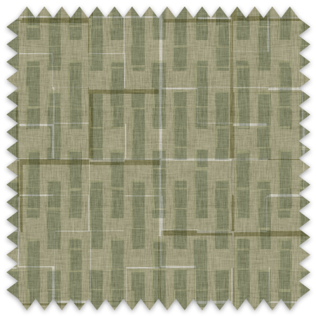The artwork consists of a geometric pattern with vertical and horizontal rectangular shapes arranged in a repetitive grid formation. The primary color is a muted sage, with lighter and darker shades creating depth and a sense of layering. Thin, delicate lines form an angular maze-like design overlaying the rectangles, adding complexity and structure to the composition. The overall effect is orderly and rhythmic, with a subtle interplay between texture and linear elements.