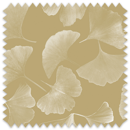The artwork features a pattern of ginkgo leaves with delicate veins rendered in a soft, translucent white. These leaves are scattered across a muted gold-gray background, showcasing their fan-shaped forms with a gentle, flowing arrangement. The overall effect is elegant and serene, emphasizing natural beauty through a minimalist and monochromatic color scheme..