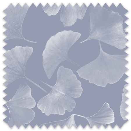 The artwork features a pattern of ginkgo leaves with delicate veins rendered in a soft, translucent white. These leaves are scattered across a muted lavender-gray background, showcasing their fan-shaped forms with a gentle, flowing arrangement. The overall effect is elegant and serene, emphasizing natural beauty through a minimalist and monochromatic color scheme.