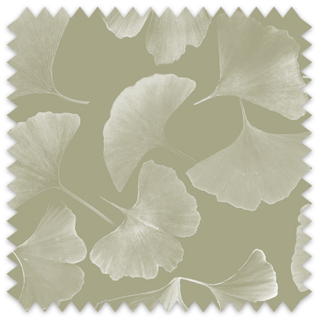 The artwork features a pattern of ginkgo leaves with delicate veins rendered in a soft, translucent white. These leaves are scattered across a muted sage-gray background, showcasing their fan-shaped forms with a gentle, flowing arrangement. The overall effect is elegant and serene, emphasizing natural beauty through a minimalist and monochromatic color scheme.