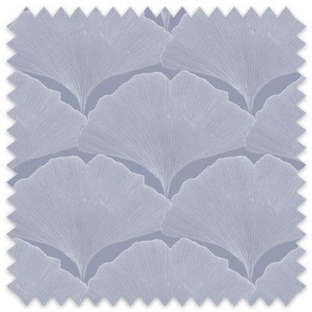 The artwork features a repeating pattern of stylized ginkgo leaves in a muted violet tone. Each leaf is delicately detailed with fine vein lines radiating from the stem, creating a subtle texture that enhances the natural form. The overlapping arrangement of the leaves forms a harmonious, rhythmic composition, with soft, rounded edges that evoke a sense of calm and organic elegance. The overall color palette is monochromatic, emphasizing the intricate leaf shapes and their natural beauty.