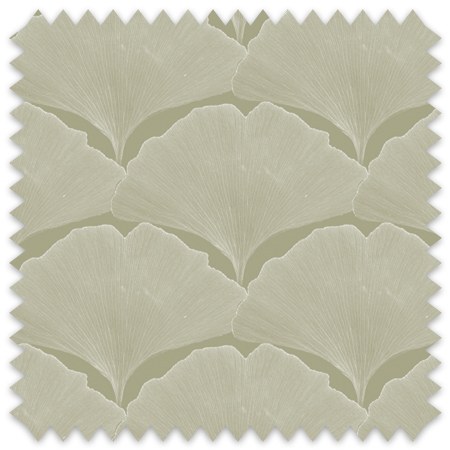 The artwork features a repeating pattern of stylized ginkgo leaves in a muted sage tone. Each leaf is delicately detailed with fine vein lines radiating from the stem, creating a subtle texture that enhances the natural form. The overlapping arrangement of the leaves forms a harmonious, rhythmic composition, with soft, rounded edges that evoke a sense of calm and organic elegance. The overall color palette is monochromatic, emphasizing the intricate leaf shapes and their natural beauty.