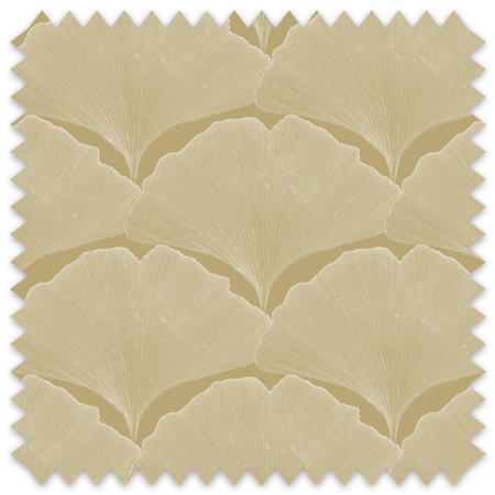 The artwork showcases a minimalist pattern of delicate ginkgo leaves evenly spaced on a muted golden background. Each leaf is rendered in a soft, light beige shade, creating a gentle contrast with the background. The leaves are oriented in varying directions, contributing to a natural and balanced composition.
