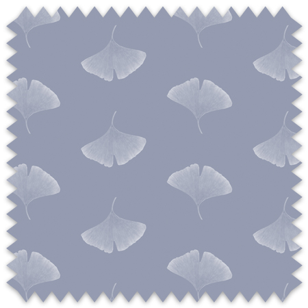 The artwork showcases a minimalist pattern of delicate ginkgo leaves evenly spaced on a muted violet background. Each leaf is rendered in a soft, light beige shade, creating a gentle contrast with the background. The leaves are oriented in varying directions, contributing to a natural and balanced composition.