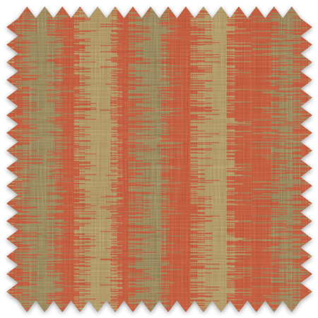 The artwork is a fabric piece featuring vertical stripes in two dominant colors: burnt orange and olive green. Each stripe is textured with a series of short, horizontal brush-like lines that create a woven effect, giving the fabric a sense of depth and movement. The overall design balances earthy, warm tones with an organic, rhythmic pattern.