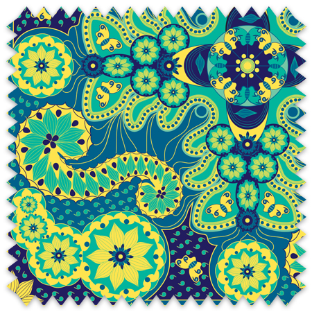 Swooping black Art Deco design over a pin stripe backdrop with gray accents.